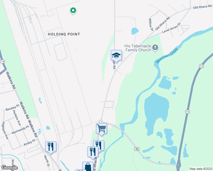 map of restaurants, bars, coffee shops, grocery stores, and more near 181 Old Ithaca Road in Horseheads
