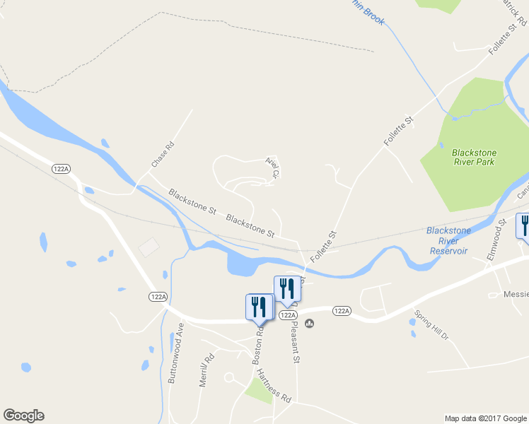 map of restaurants, bars, coffee shops, grocery stores, and more near 11 Mark's Way in Sutton
