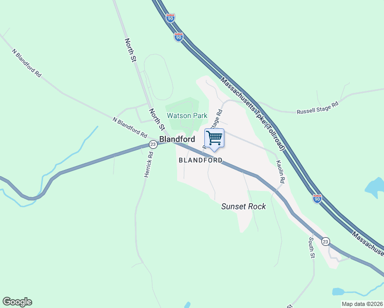 map of restaurants, bars, coffee shops, grocery stores, and more near 93 Main Street in Blandford