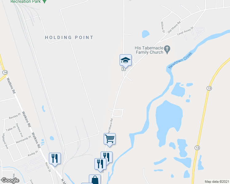 map of restaurants, bars, coffee shops, grocery stores, and more near 181 Old Ithaca Road in Horseheads