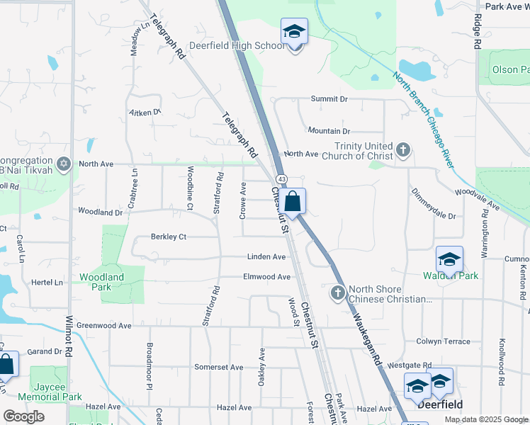 map of restaurants, bars, coffee shops, grocery stores, and more near 1119 Williams Avenue in Deerfield