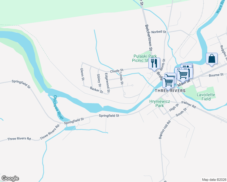 map of restaurants, bars, coffee shops, grocery stores, and more near 5 Sylvia Street in Palmer