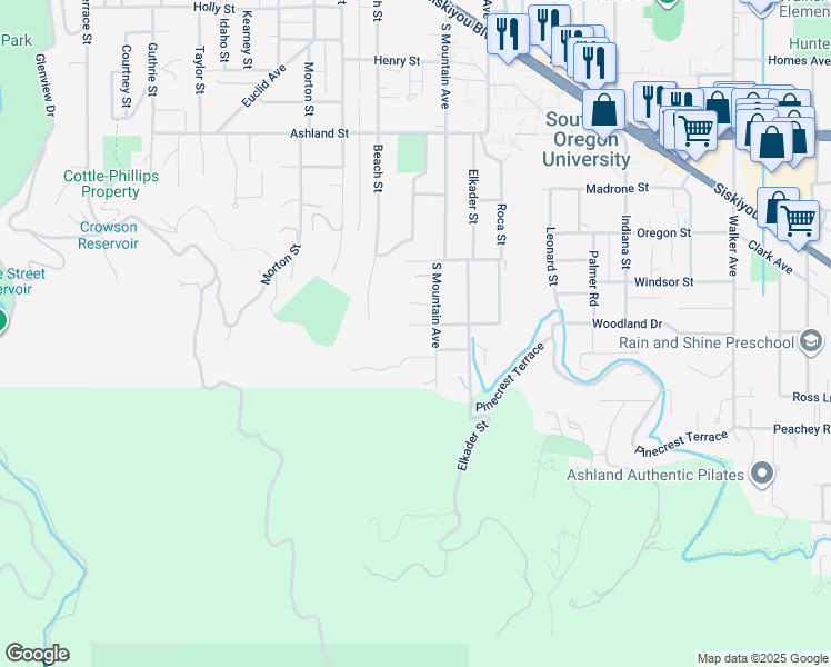 map of restaurants, bars, coffee shops, grocery stores, and more near 1060 Emma Street in Ashland