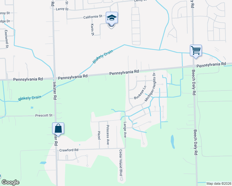 map of restaurants, bars, coffee shops, grocery stores, and more near 26701 Pennsylvania Road in Brownstown Charter Township