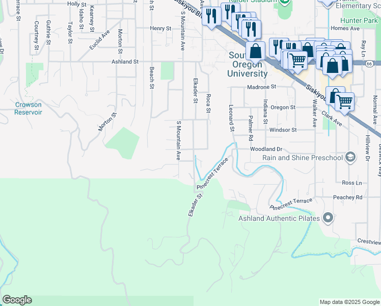 map of restaurants, bars, coffee shops, grocery stores, and more near 1130 Emma Street in Ashland