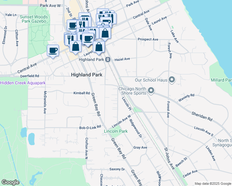 map of restaurants, bars, coffee shops, grocery stores, and more near 1514 Glencoe Avenue in Highland Park