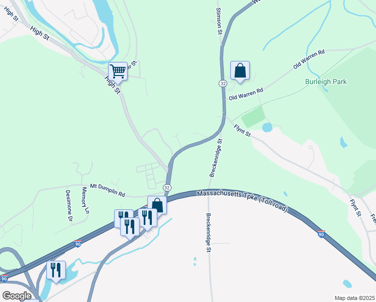 map of restaurants, bars, coffee shops, grocery stores, and more near 49 Ware Street in Palmer