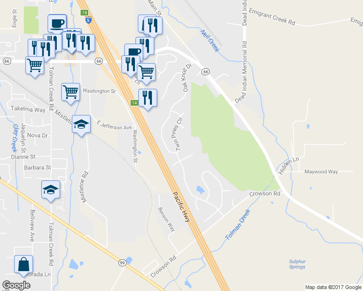 map of restaurants, bars, coffee shops, grocery stores, and more near 800 Twin Pines Cir in Ashland