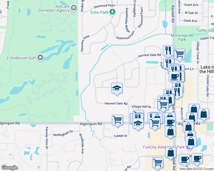 map of restaurants, bars, coffee shops, grocery stores, and more near 421 Thunder Ridge in Lake in the Hills