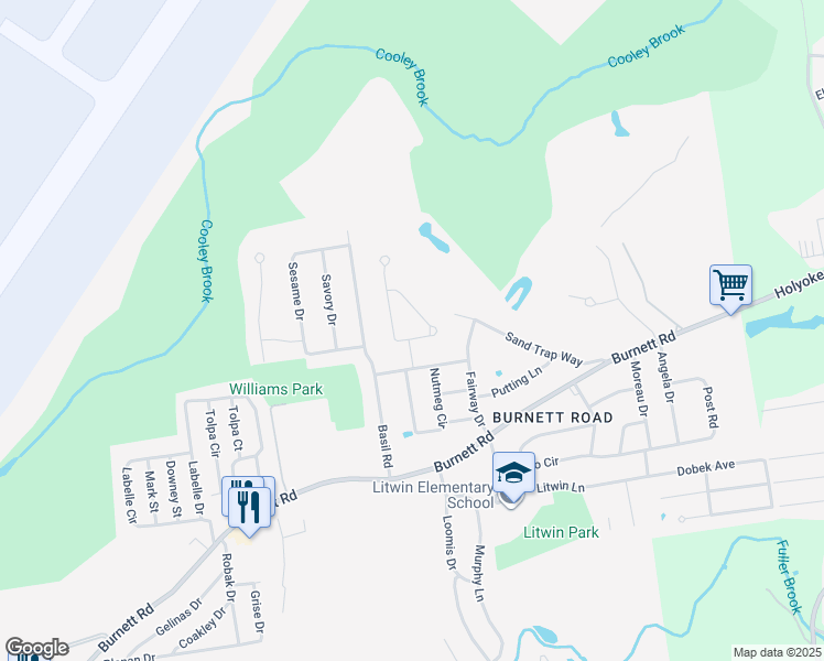 map of restaurants, bars, coffee shops, grocery stores, and more near 88 McDonald Drive in Chicopee