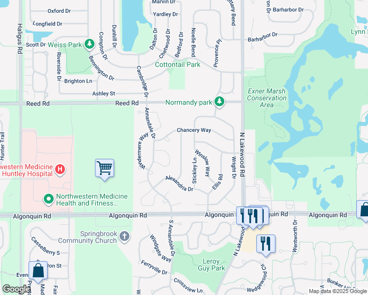 map of restaurants, bars, coffee shops, grocery stores, and more near 360 Terramere Lane in Lake in the Hills