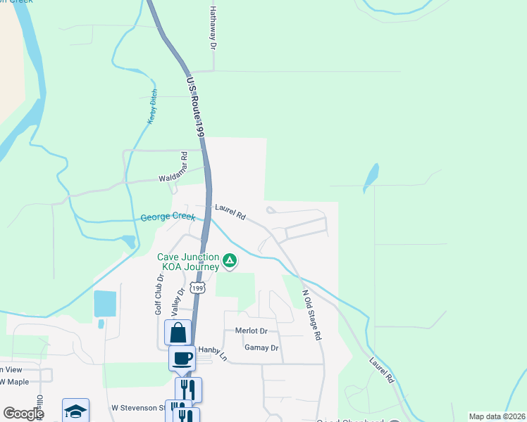 map of restaurants, bars, coffee shops, grocery stores, and more near 372 Cedar Ridge in Cave Junction