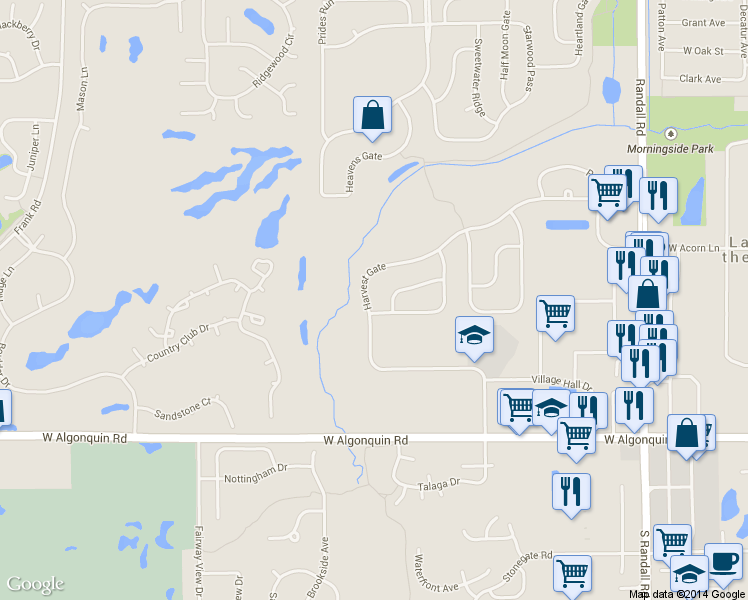 map of restaurants, bars, coffee shops, grocery stores, and more near 444 Harvest Gate in Lake in the Hills