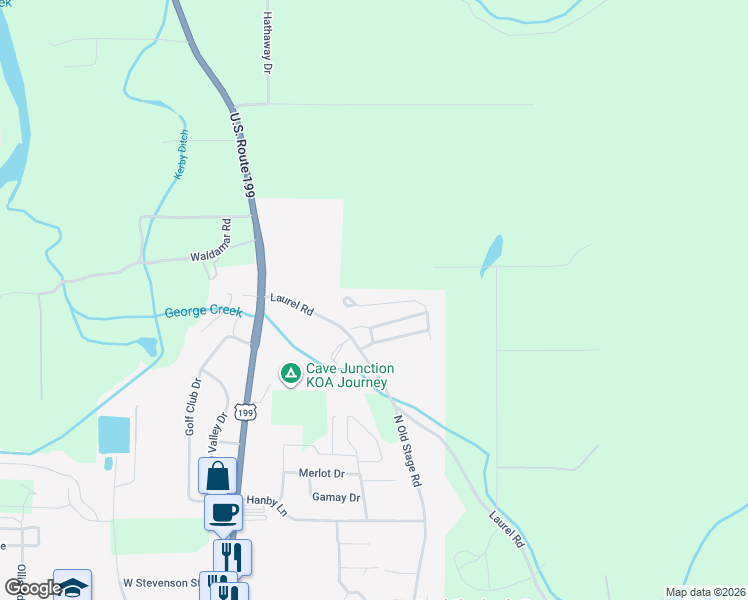 map of restaurants, bars, coffee shops, grocery stores, and more near 359 Cedar Ridge in Cave Junction