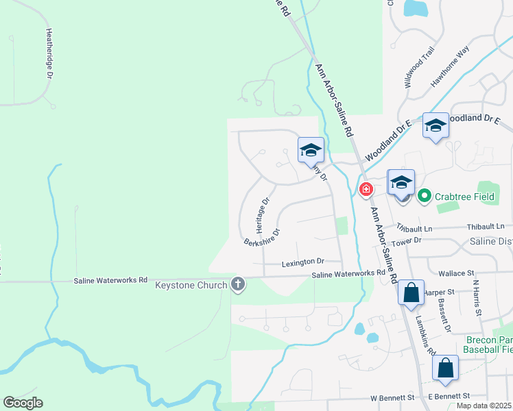 map of restaurants, bars, coffee shops, grocery stores, and more near 1069 Heritage Dr in Saline
