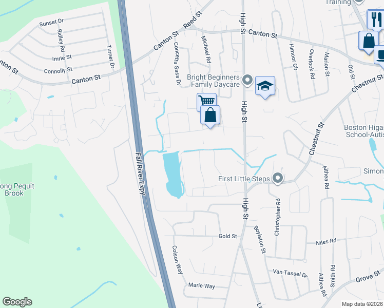 map of restaurants, bars, coffee shops, grocery stores, and more near 12106 Chestnut West in Randolph