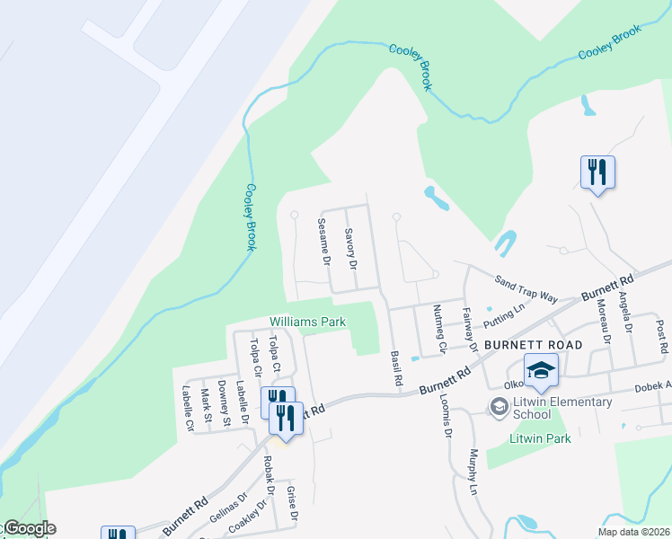 map of restaurants, bars, coffee shops, grocery stores, and more near 126 Sesame Drive in Chicopee