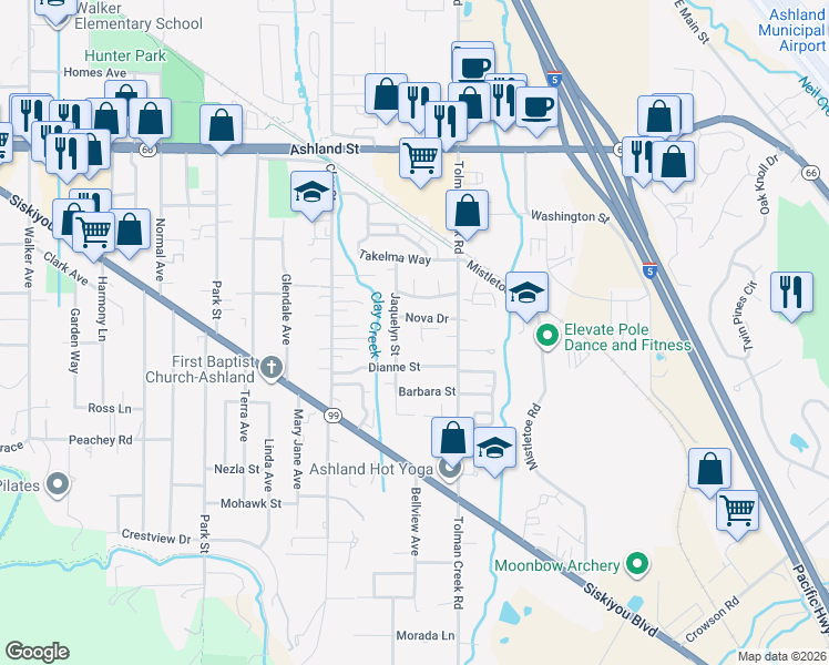 map of restaurants, bars, coffee shops, grocery stores, and more near 755 Capella Cir in Ashland