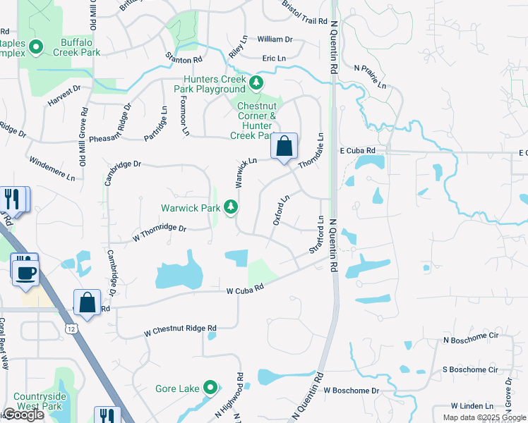 map of restaurants, bars, coffee shops, grocery stores, and more near 1304 Thorndale Lane in Lake Zurich