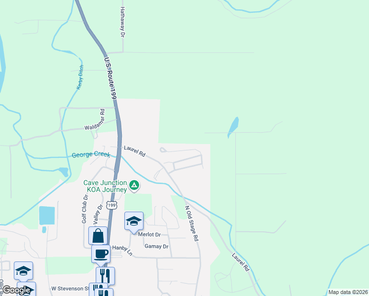 map of restaurants, bars, coffee shops, grocery stores, and more near 353 Cedar Ridge Drive in Cave Junction