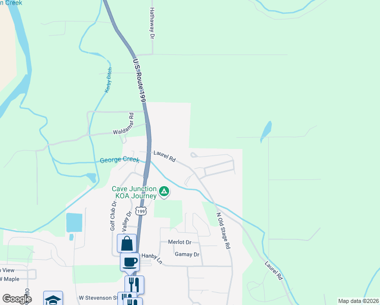 map of restaurants, bars, coffee shops, grocery stores, and more near 372 Cedar Ridge in Cave Junction