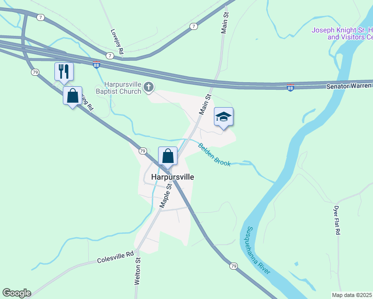 map of restaurants, bars, coffee shops, grocery stores, and more near 19 Main St in Harpursville