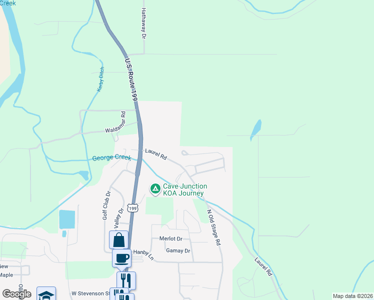 map of restaurants, bars, coffee shops, grocery stores, and more near 372 Cedar Ridge Drive in Cave Junction