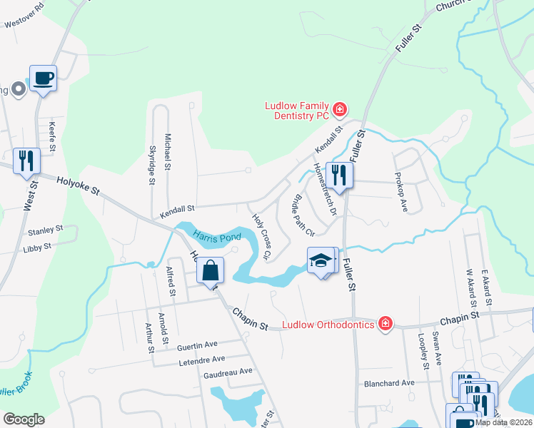 map of restaurants, bars, coffee shops, grocery stores, and more near 33 Holy Cross Circle in Ludlow