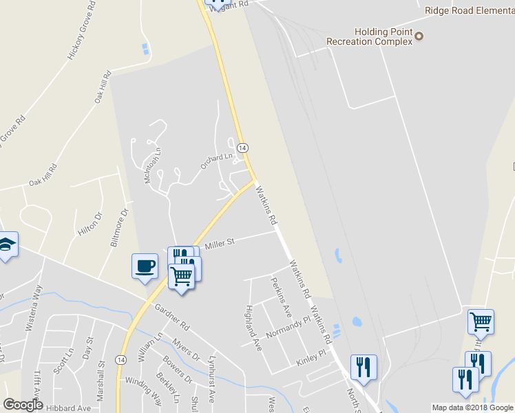 map of restaurants, bars, coffee shops, grocery stores, and more near 719 Watkins Road in Horseheads