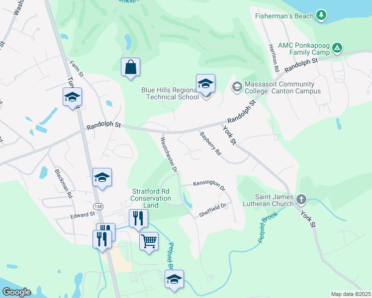 map of restaurants, bars, coffee shops, grocery stores, and more near 735 Randolph Street in Canton
