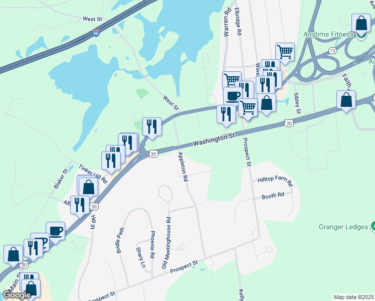 map of restaurants, bars, coffee shops, grocery stores, and more near 27 Appleton Road in Auburn