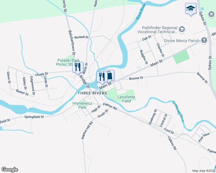 map of restaurants, bars, coffee shops, grocery stores, and more near 2033 Main Street in Palmer