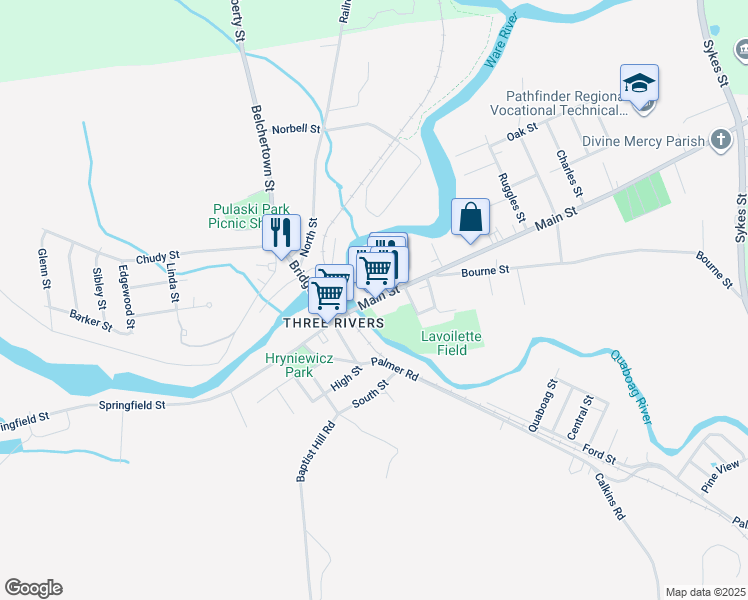 map of restaurants, bars, coffee shops, grocery stores, and more near 2033 Main Street in Palmer