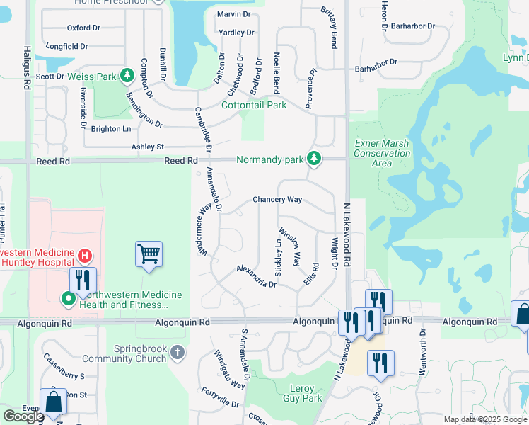 map of restaurants, bars, coffee shops, grocery stores, and more near 360 Terramere Lane in Lake in the Hills
