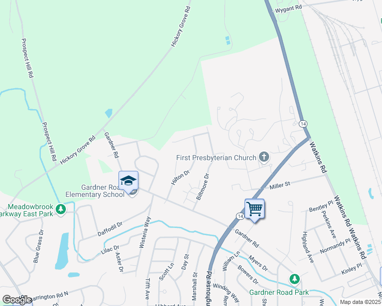 map of restaurants, bars, coffee shops, grocery stores, and more near 157 Hilton Drive in Horseheads