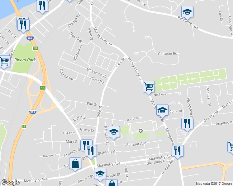 map of restaurants, bars, coffee shops, grocery stores, and more near 39 Dale Court in Chicopee