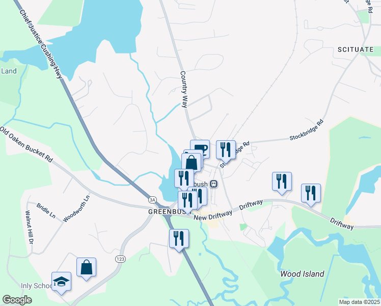 map of restaurants, bars, coffee shops, grocery stores, and more near 49 Country Way in Scituate