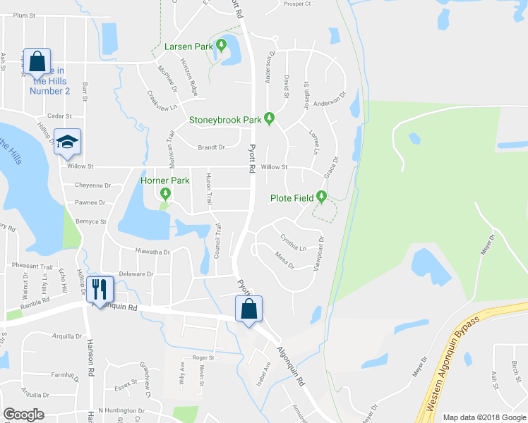 map of restaurants, bars, coffee shops, grocery stores, and more near 14 Gail Court in Lake in the Hills