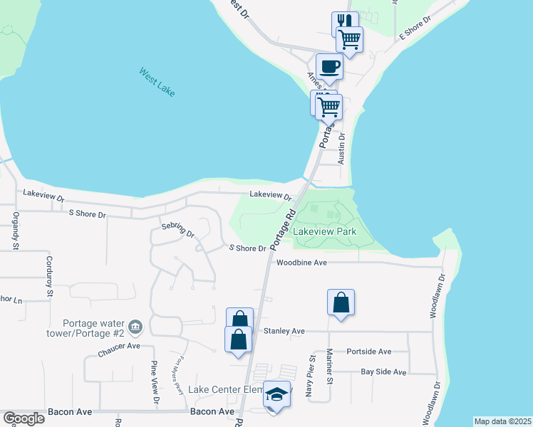 map of restaurants, bars, coffee shops, grocery stores, and more near 1890 Bluff Ridge Court in Portage