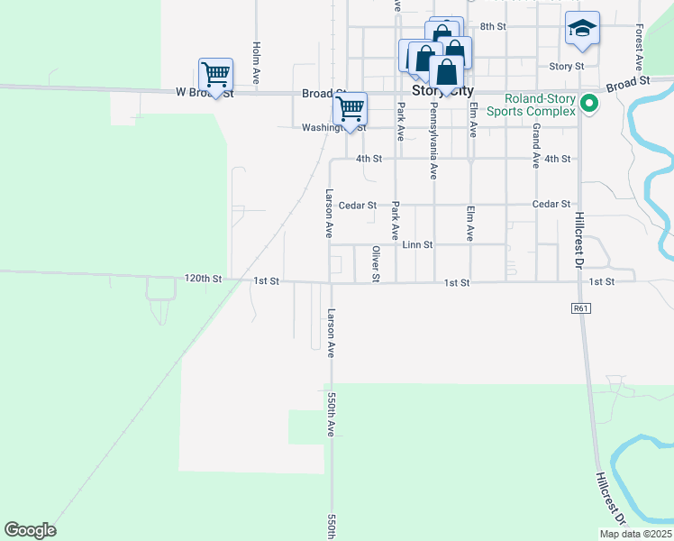 map of restaurants, bars, coffee shops, grocery stores, and more near 129 Hazel Avenue in Story City