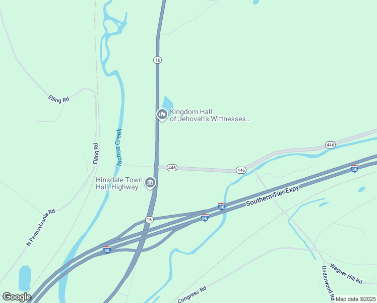 map of restaurants, bars, coffee shops, grocery stores, and more near 1360 New York 446 in Hinsdale