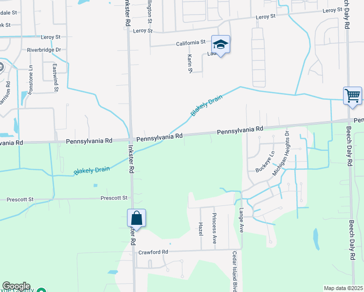 map of restaurants, bars, coffee shops, grocery stores, and more near 26855 Pennsylvania Road in Brownstown Charter Township