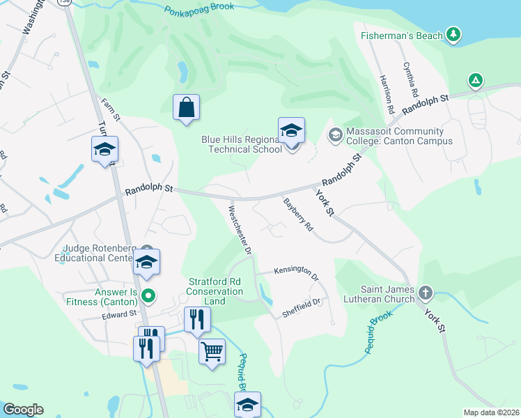 map of restaurants, bars, coffee shops, grocery stores, and more near 735 Randolph Street in Canton