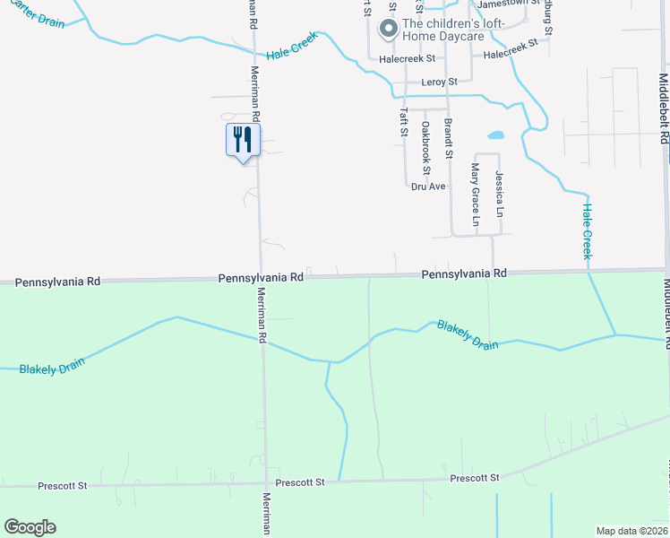 map of restaurants, bars, coffee shops, grocery stores, and more near 30912 Pennsylvania Road in Romulus