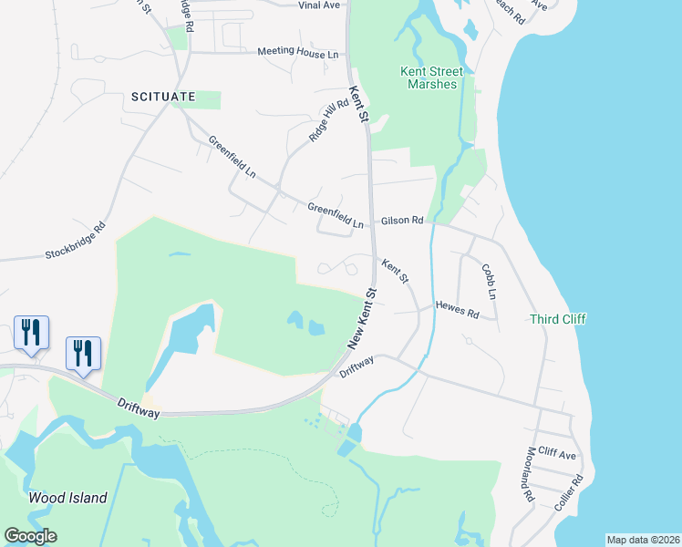 map of restaurants, bars, coffee shops, grocery stores, and more near 58 North River Road in Scituate