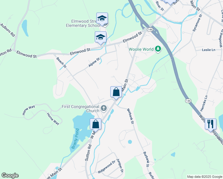 map of restaurants, bars, coffee shops, grocery stores, and more near 22 High Street in Millbury