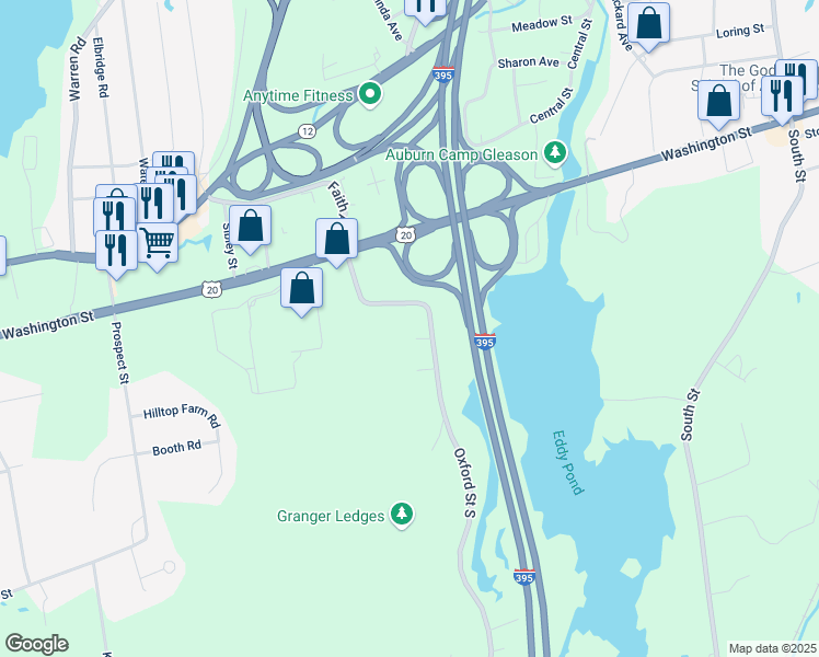 map of restaurants, bars, coffee shops, grocery stores, and more near 604 Oxford Street South in Auburn