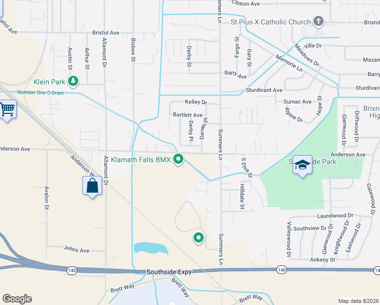 map of restaurants, bars, coffee shops, grocery stores, and more near 3923 Gregory Drive in Klamath Falls