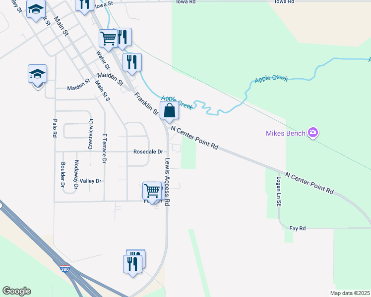 map of restaurants, bars, coffee shops, grocery stores, and more near 4202 Lewis Access Road in Center Point