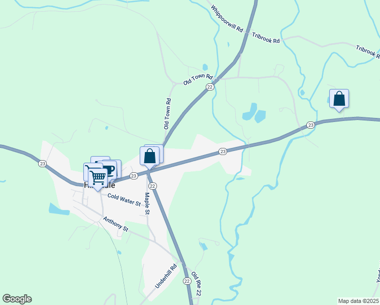 map of restaurants, bars, coffee shops, grocery stores, and more near 2745 New York 23 in Hillsdale